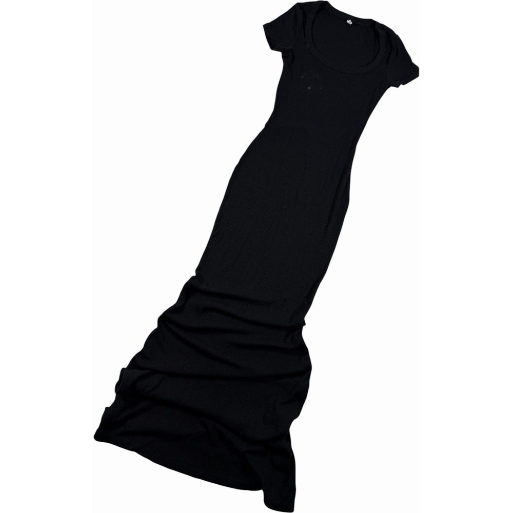 Aria Black Ribbed Cap Sleeve Maxi Dress Scoop Neck Long Bodycon Womens Size S